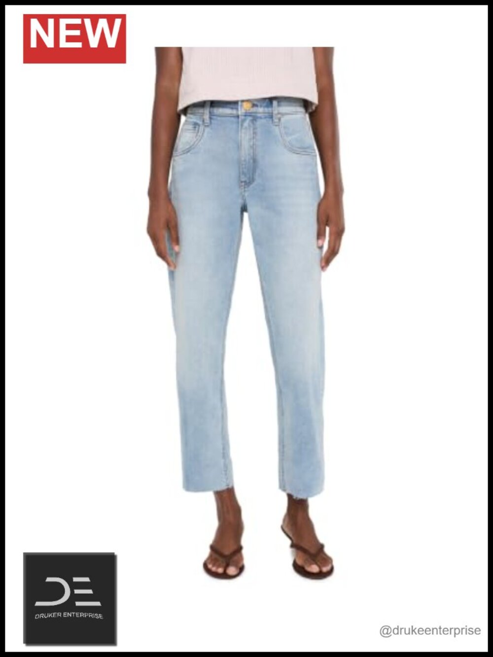 High-Rise Baggy Ankle Straight Jeans with Frayed Hem